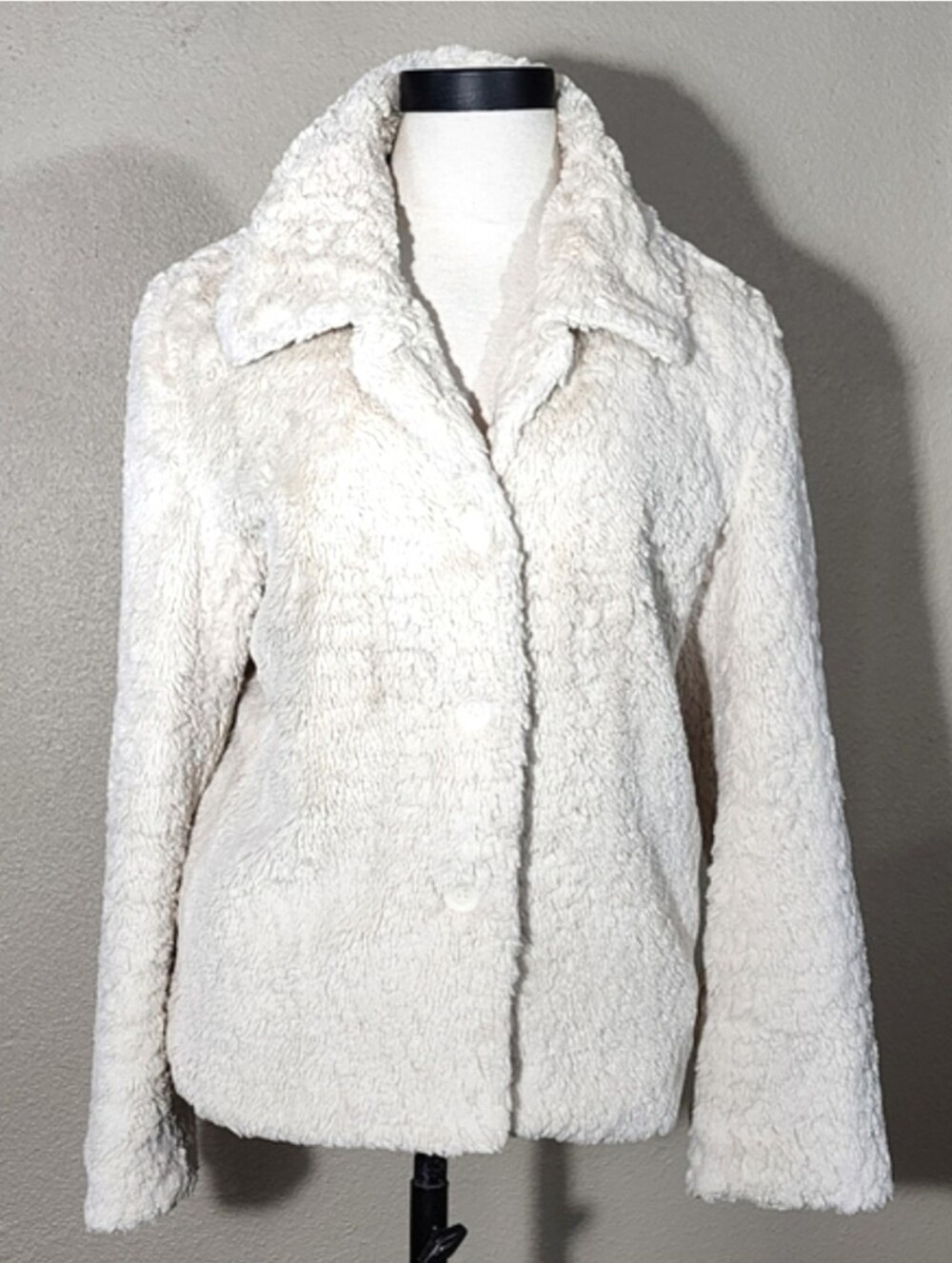 Erin London Jacket Faux Fur Button Front Off-White Size L - Picture 9 of 13